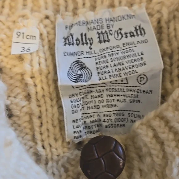 Vintage Molly McGrath Handknit Wool Cabl Knit Cardigan Sweater EUC